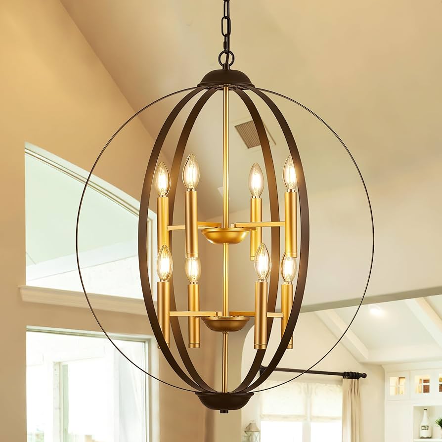 『HAMI VEN 6108 GOLD×BLACK』 Salaiwei 23.6''Black Gold 8-Light Globe Chandelier, Modern